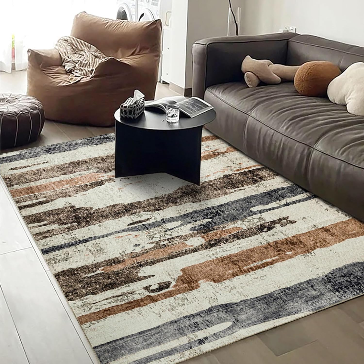 OMERAI Washable Rug 5ftx7ft Abstract Non Slip Stain Resistant Carpet