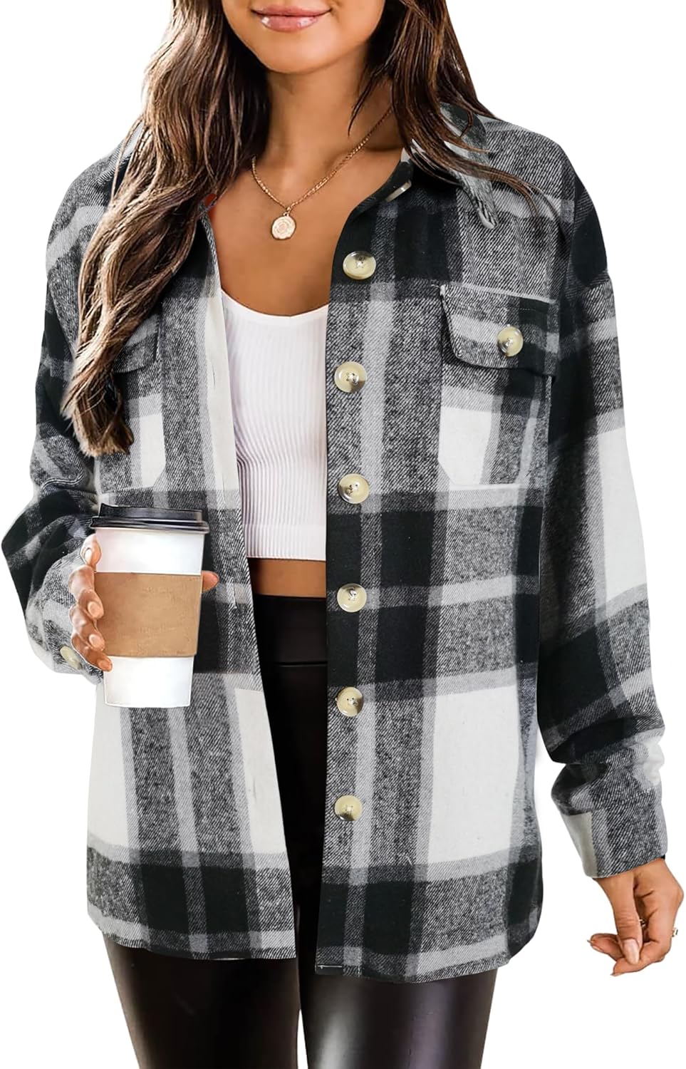 HOTOUCH Womens Flannel Plaid Shacket Jacket for All Seasons