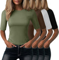 Neer 4 Pack Women's Half Sleeve Cotton Crewneck Slim Fit Tops