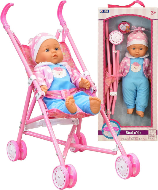 My First Baby Doll Stroller Set with Soft Body Doll for Kids