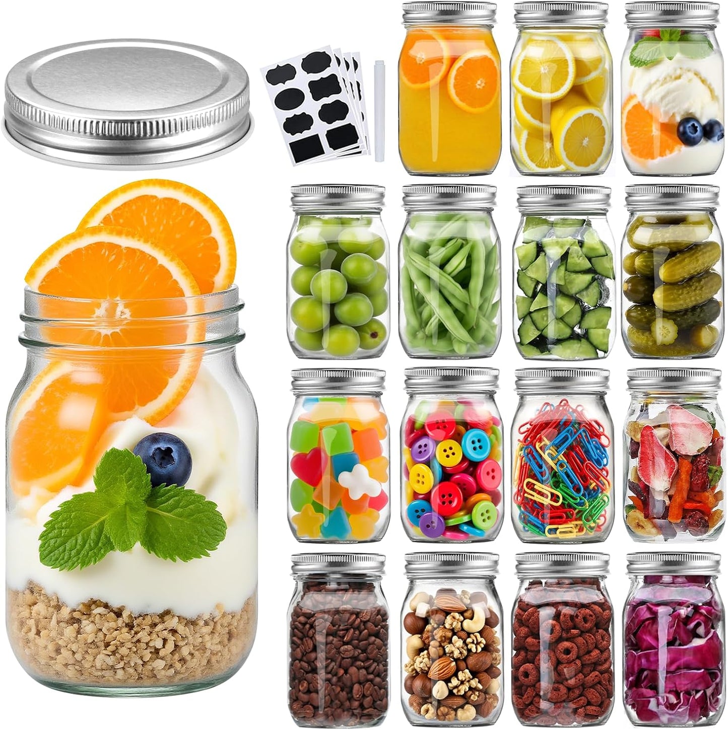 Accguan 16Pack 16oz Glass Mason Jars for Canning and Storage