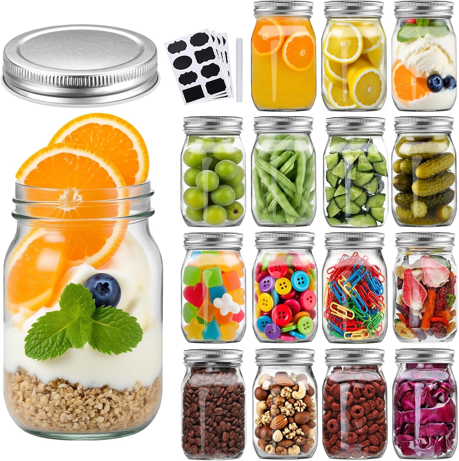 Accguan 16Pack 16oz Glass Mason Jars for Canning and Storage