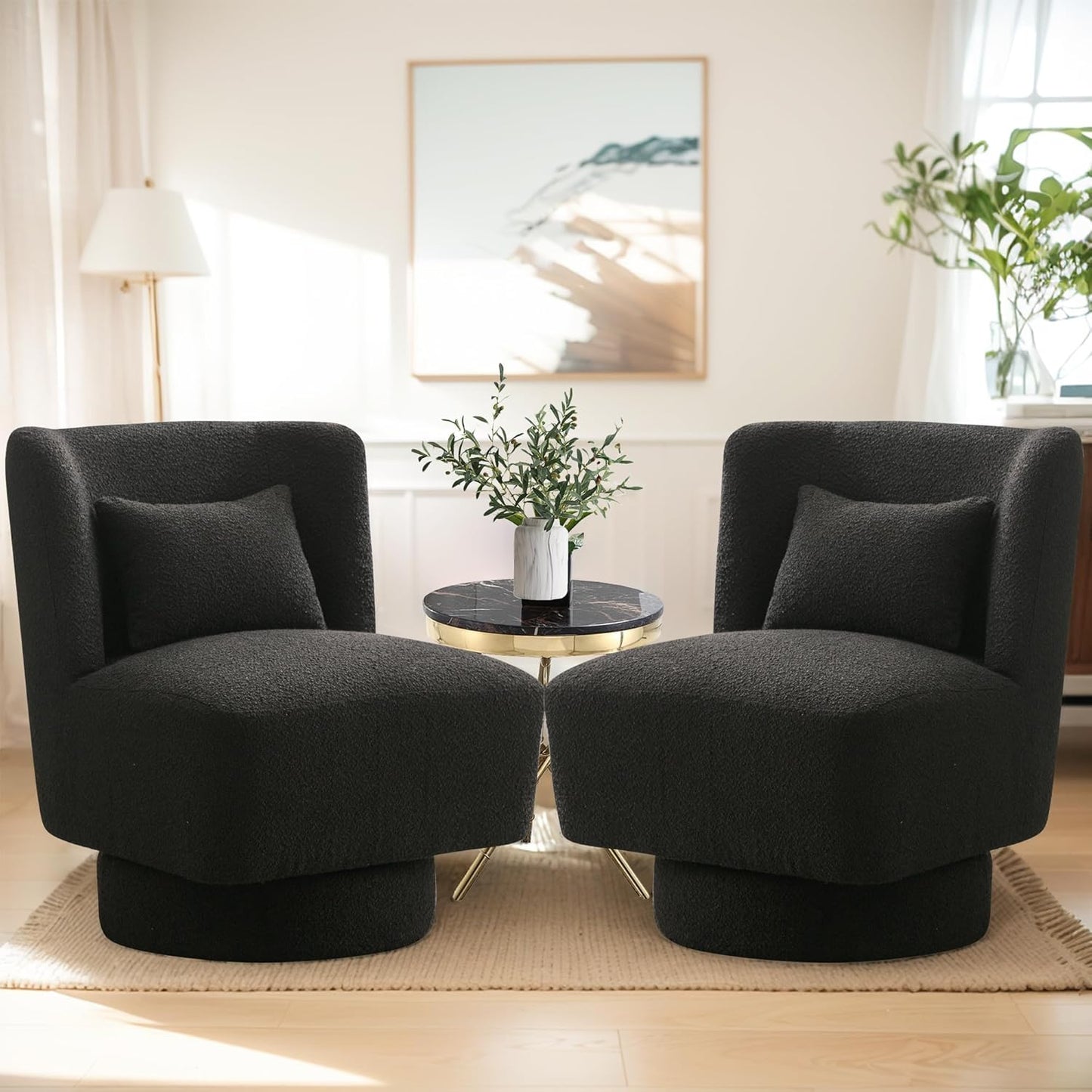 Chic Armless Swivel Chairs Set of 2 - Black