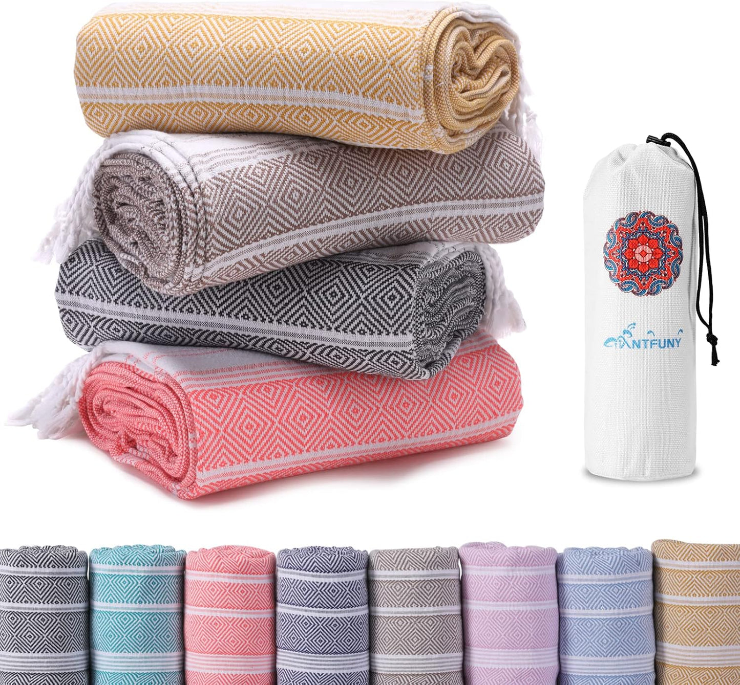 Oversized Turkish Beach Towels Quick Dry Sand Free Set of 4