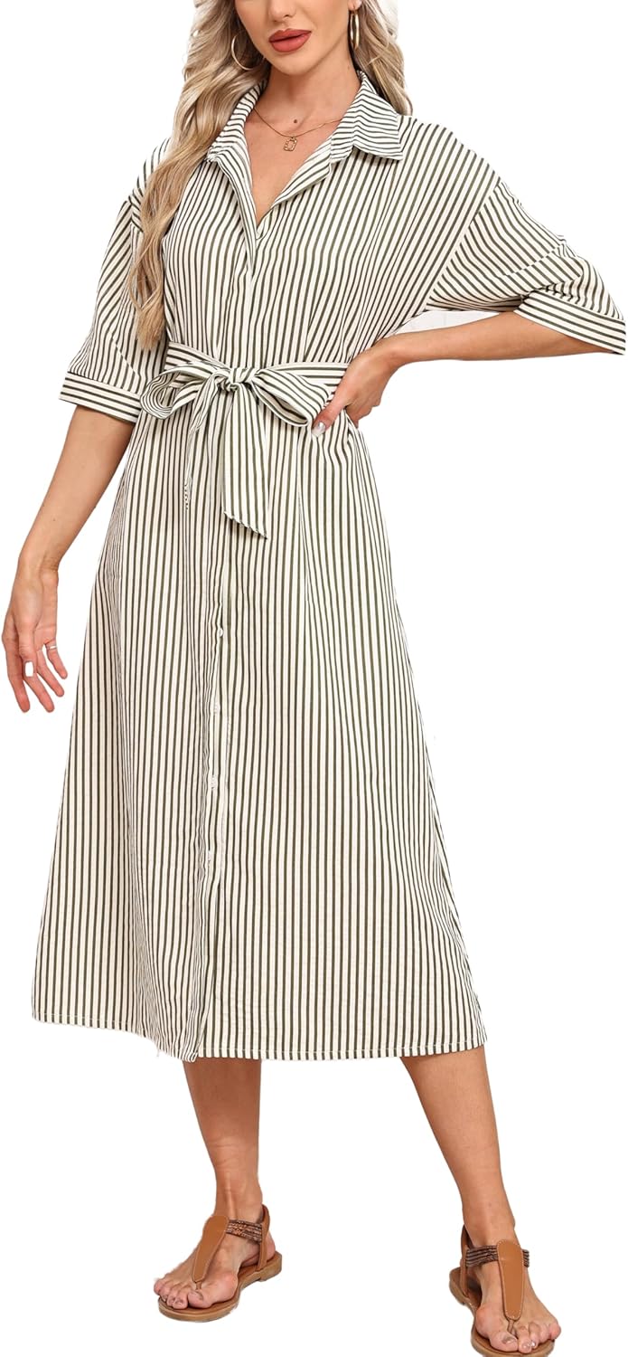 Women's Half Sleeve Plaid Midi Dress for Casual Summer Style
