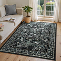 Botanical Floral Washable Rug 5x7 - Soft Black Ombre Area Rug
