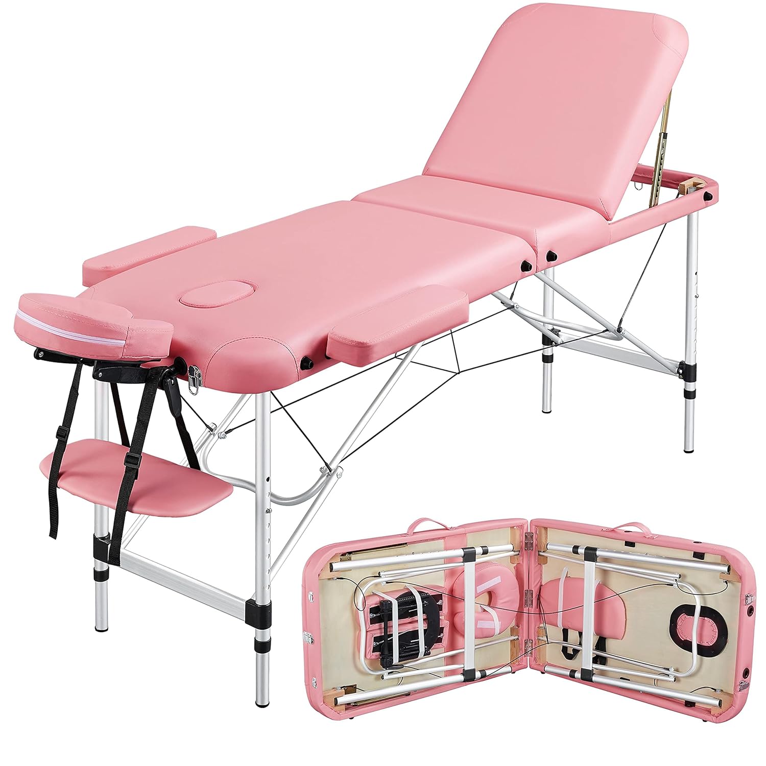 Yaheetech Portable Massage Table Adjustable Lash Bed 24 in Pink