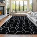 8x10 Fluffy Area Rug Black and White - Plush Shag Living Room Rug