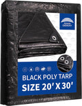 RAINDEWAY Large Black Tarp 20x30 ft - Durable UV Resistant Cover