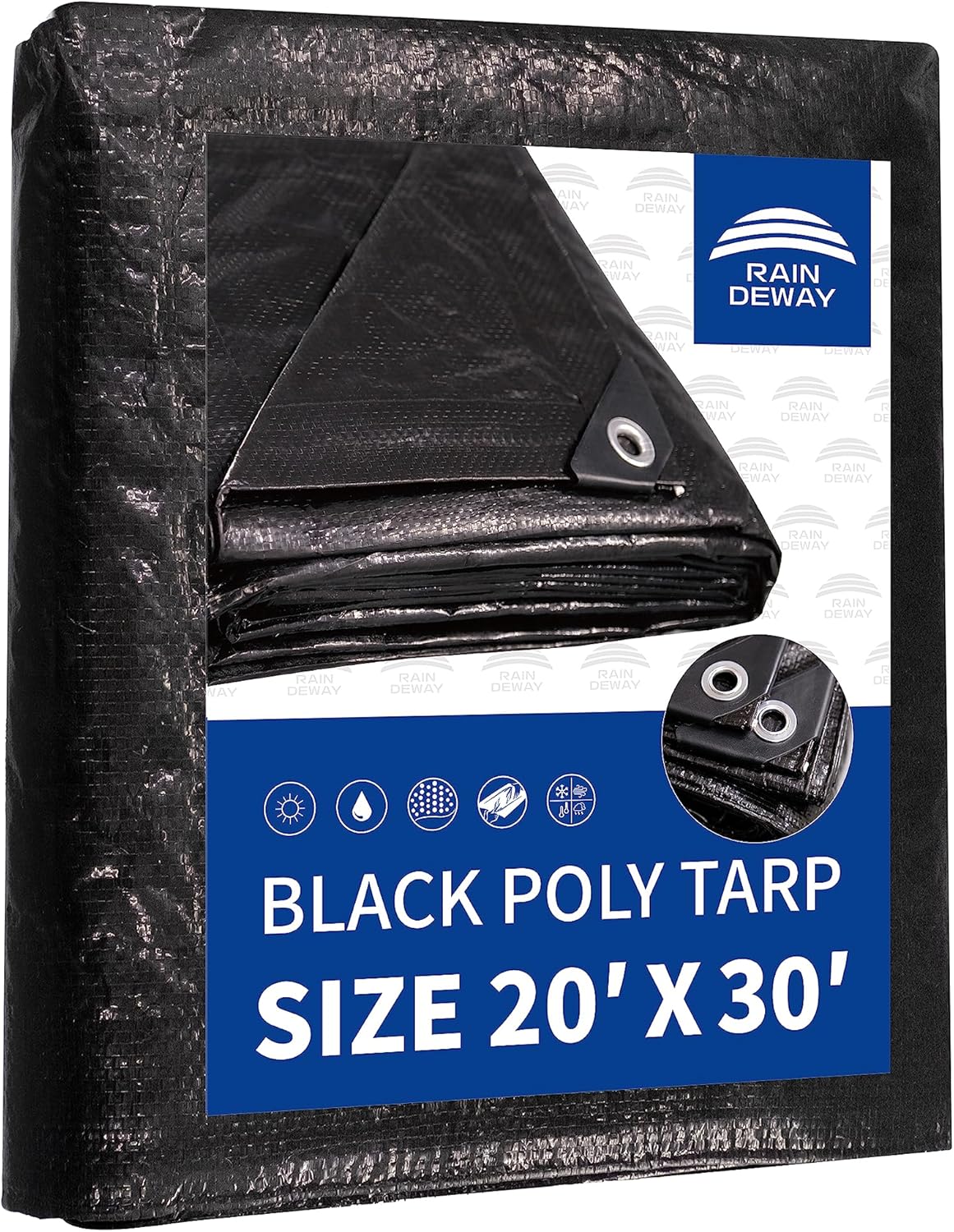 RAINDEWAY Large Black Tarp 20x30 Feet for All Weather Needs