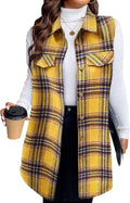 Women's Fall Flannel Plaid Vest Top - Sleeveless Long Plaid Jacket