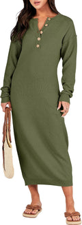 ANRABESS Waffle Knit Long Sleeve Midi Sweater Dress - Cozy Everyday