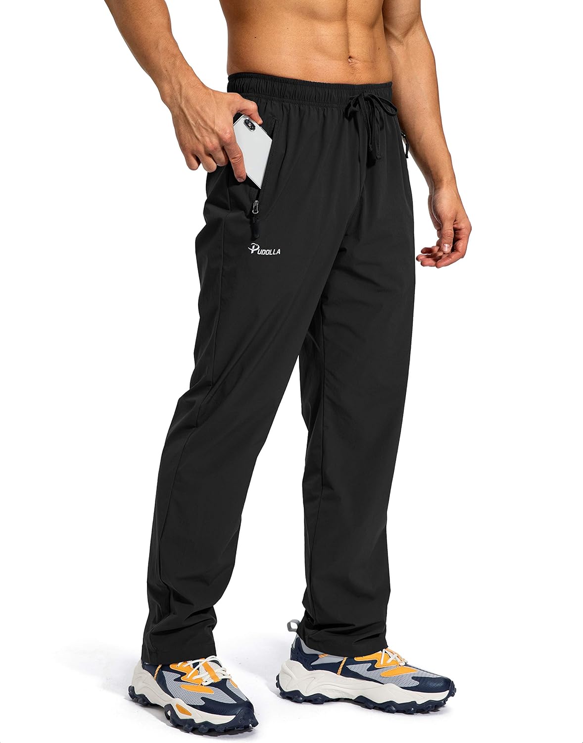 Pudolla Men's Workout Athletic Pants with Zipper Pockets