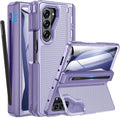 Purple Caka Z Fold 5 Case with Thinner S Pen Holder - Hidden Kickstand