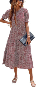 Summer Floral Boho Midi Sun Dress - Flowy Puff Sleeve Sundress Shoes
