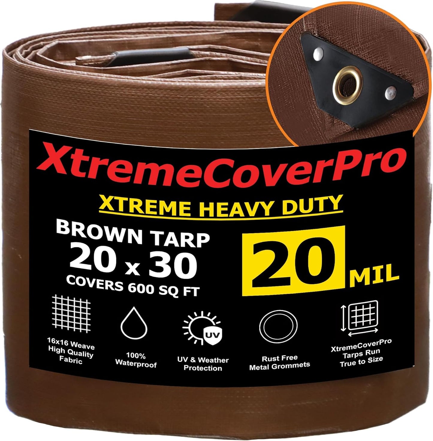 20ft x 30ft Brown Super Ultra Heavy-Duty Tarp for All Weather