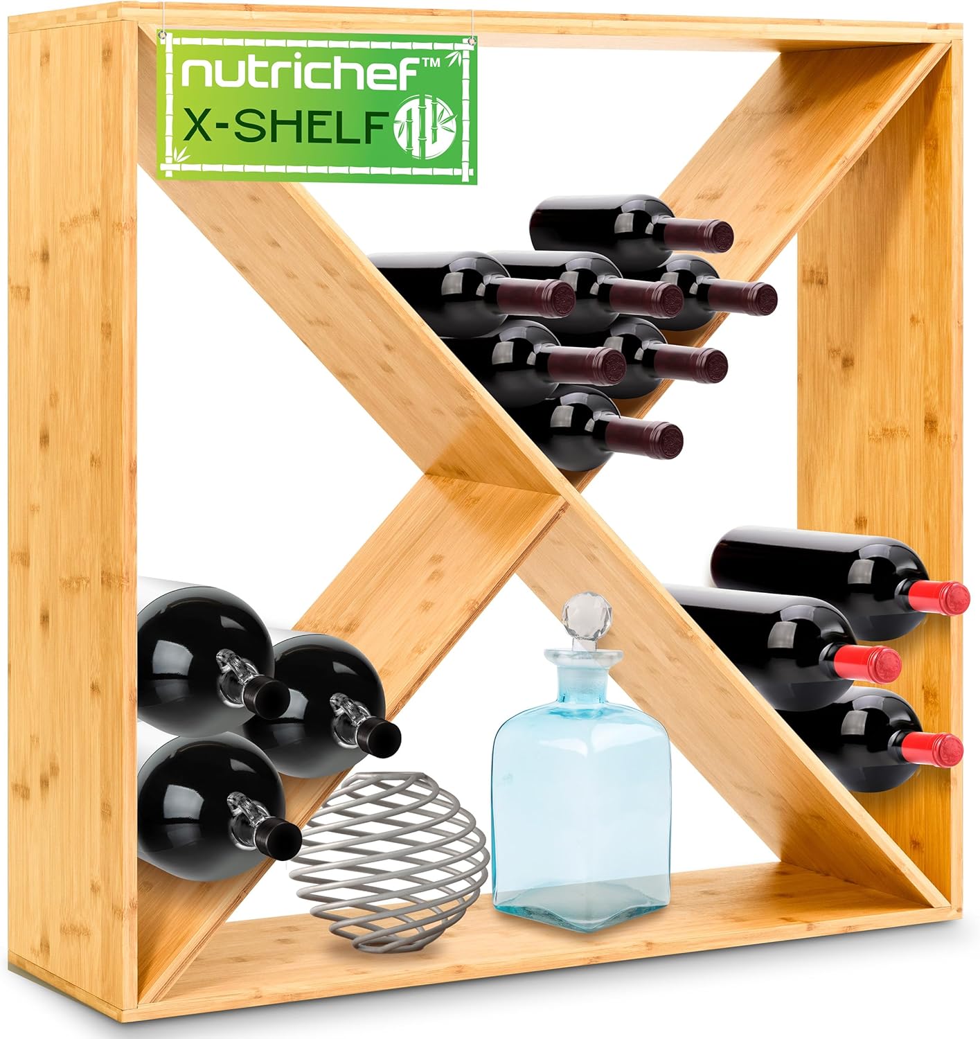 NutriChef 24 Bottle Wine Rack - Sturdy Bamboo Storage Solution