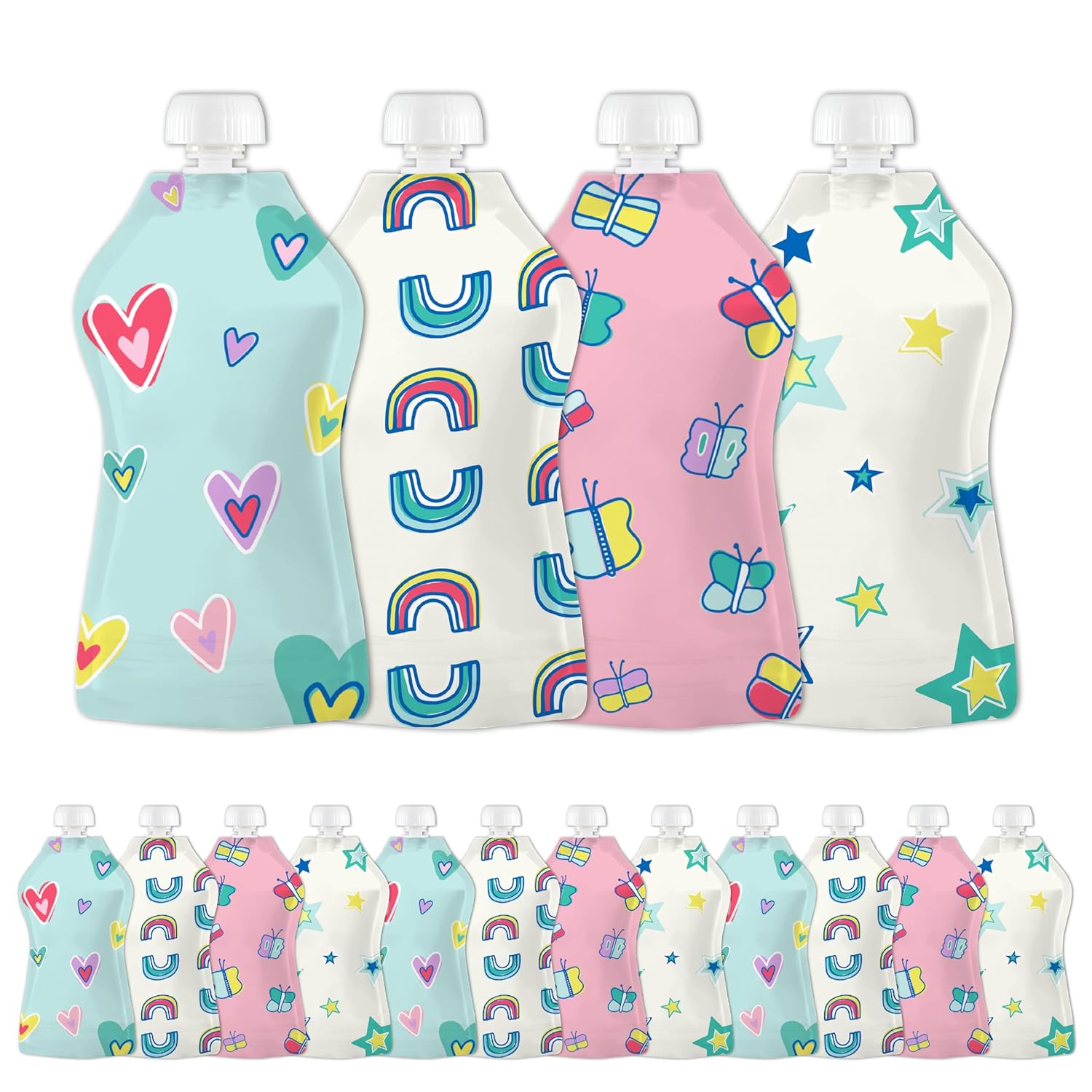 Squooshi Reusable Baby Food Pouches | BPA-Free | 12 Pack | 5 oz | Assorted Designs