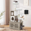 Cat Tree with Litter Box Enclosure - Space Saving 59 in Modern Condo