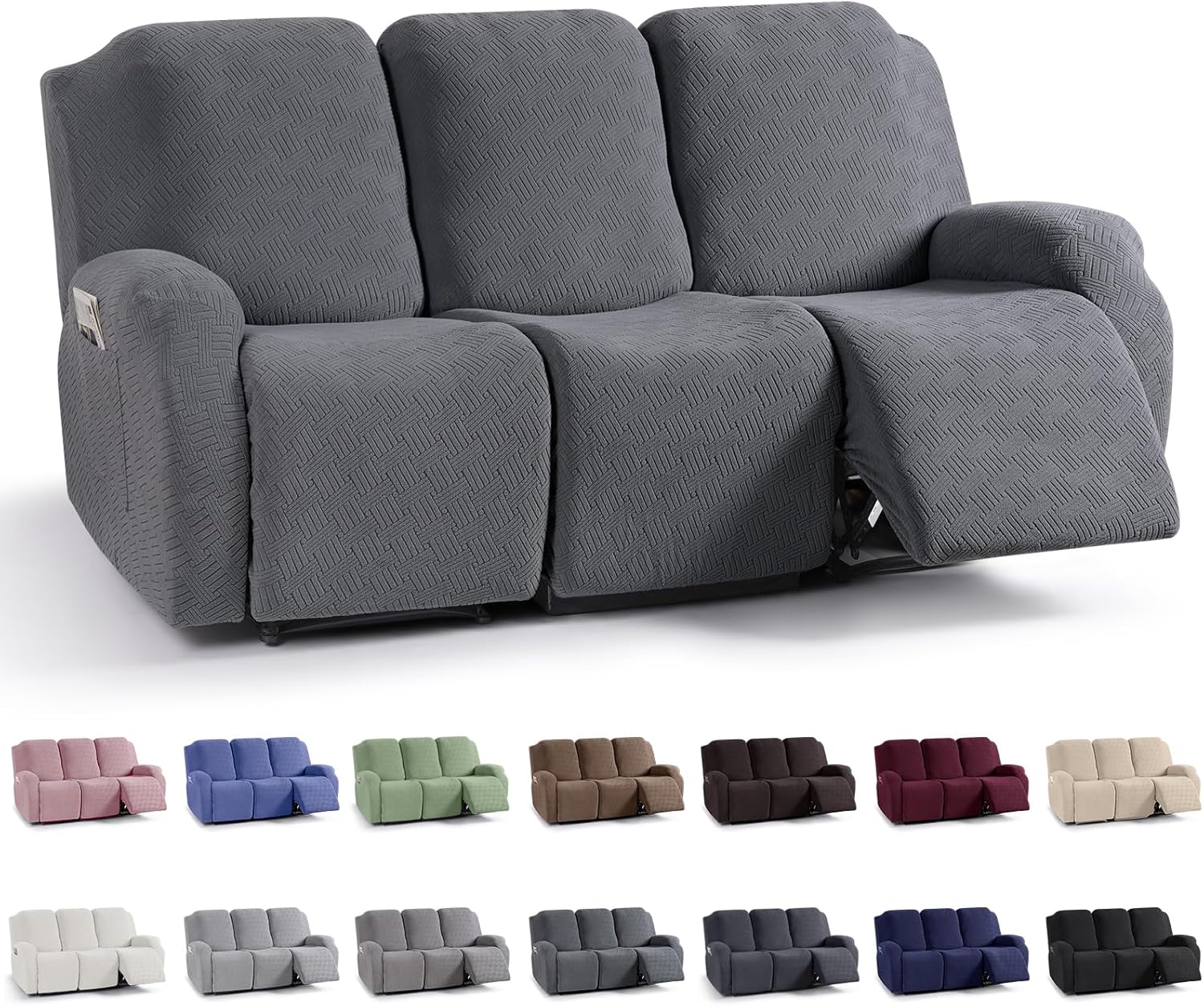 KinCam Recliner Sofa Covers for 3 Seater, Dark Gray Stretch