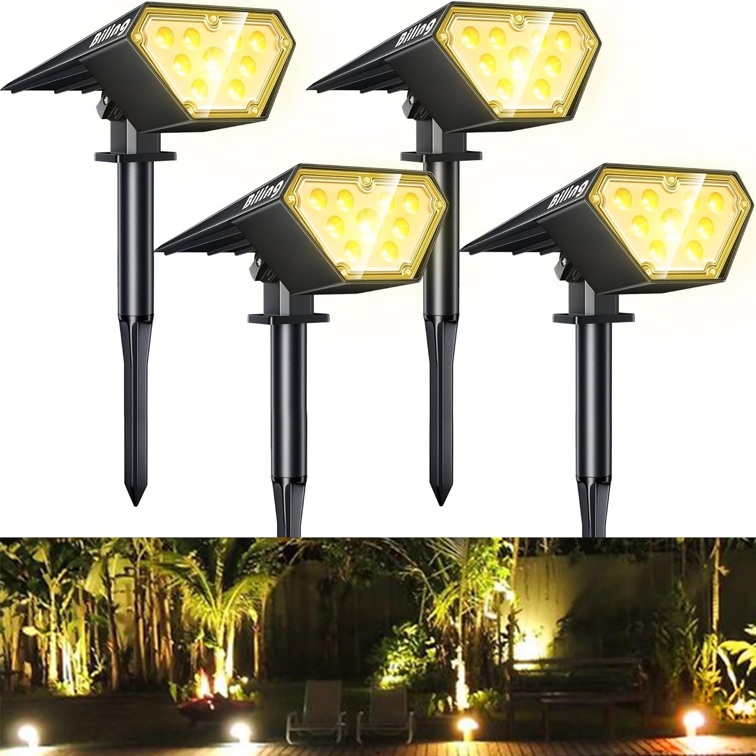 Biling Solar Spot Lights Outdoor - Bright 700 Lumen IP67 Waterproof