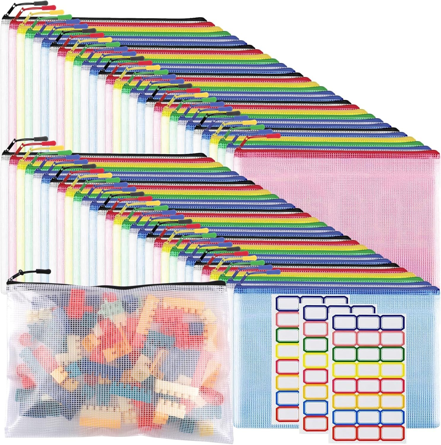 60pcs Large A4 Mesh Zipper Pouch File Bags for Organizing
