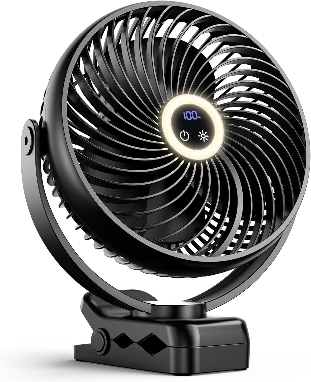xasla 10000mAh Portable Clip On Fan with Light for Travel