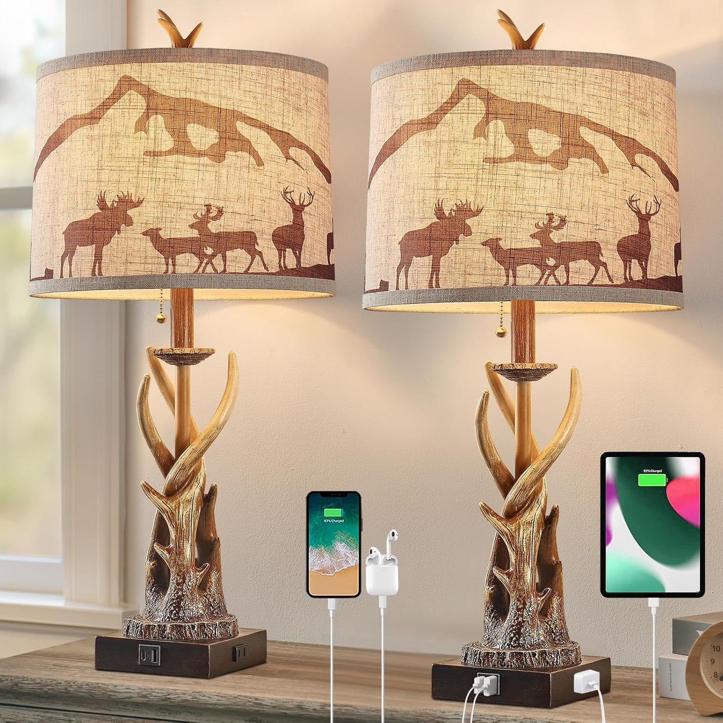 Antler Table Lamps Set of 2 by BOWOBO for Rustic Decor