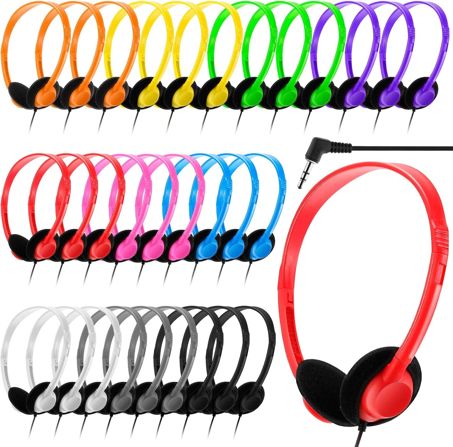 Yunsailing 30 Pack Class Set Headphones for Students Bulk Use