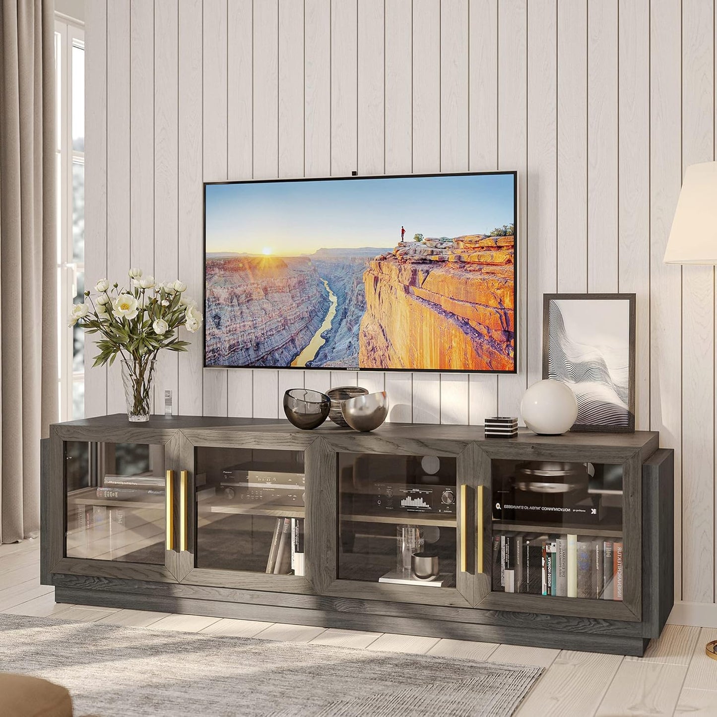 Modern TV Stand for Large TVs, Stylish Wood Cabinet