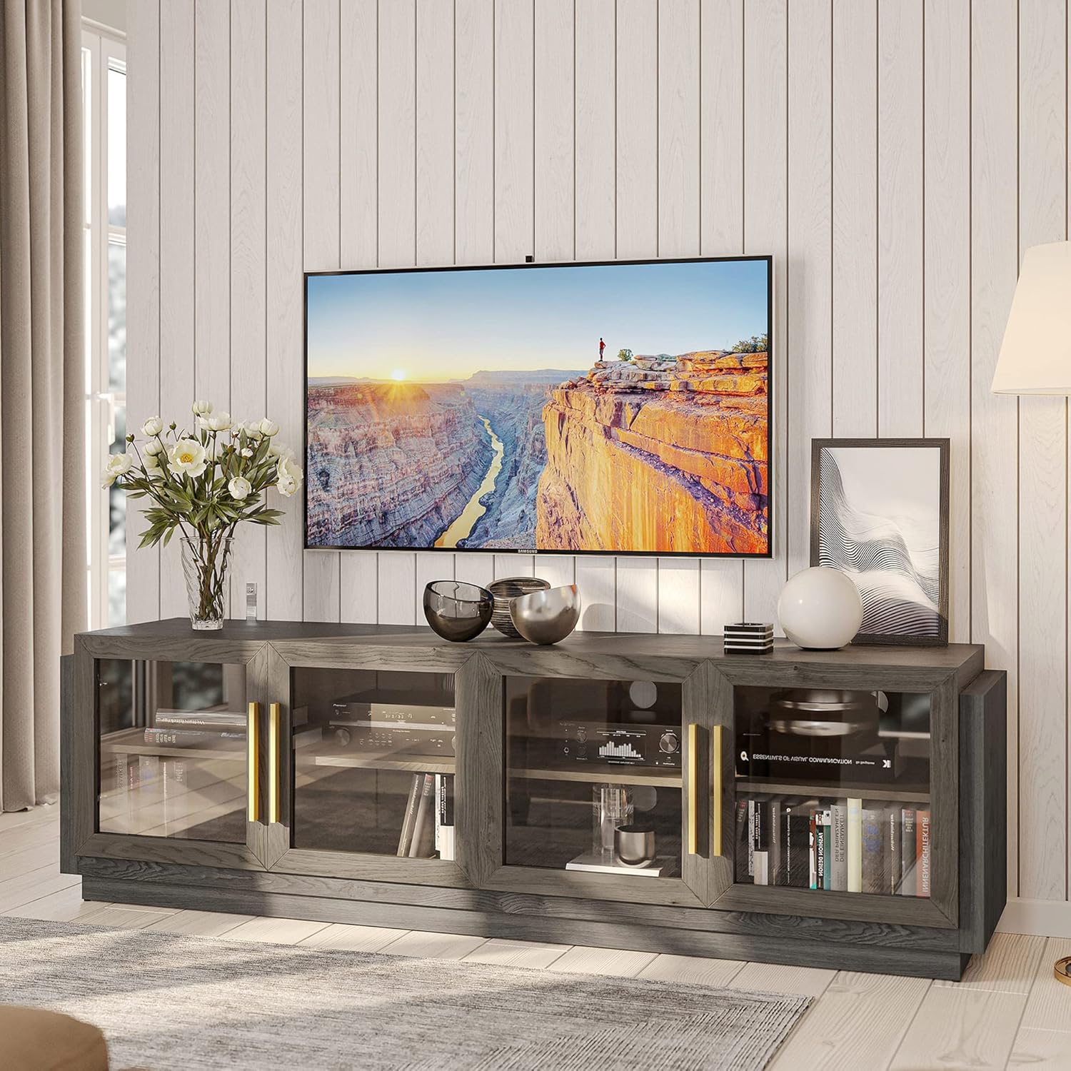 Modern TV Stand for Large TVs, Stylish Wood Cabinet