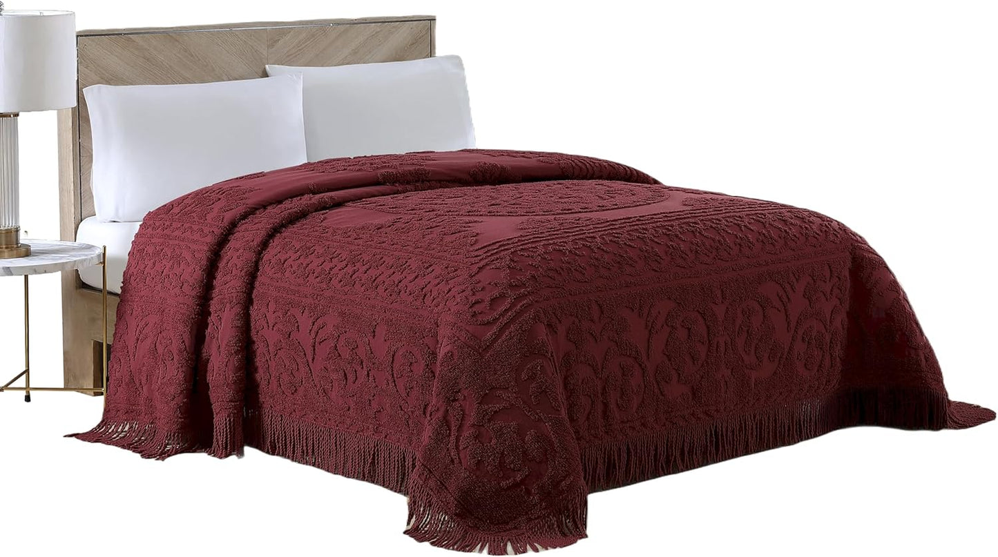 Medallion Chenille Bedspread in Burgundy for Queen Beds