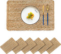 Woven Rattan Placemats Set of 6 Rectangle Natural Placemats - Durable