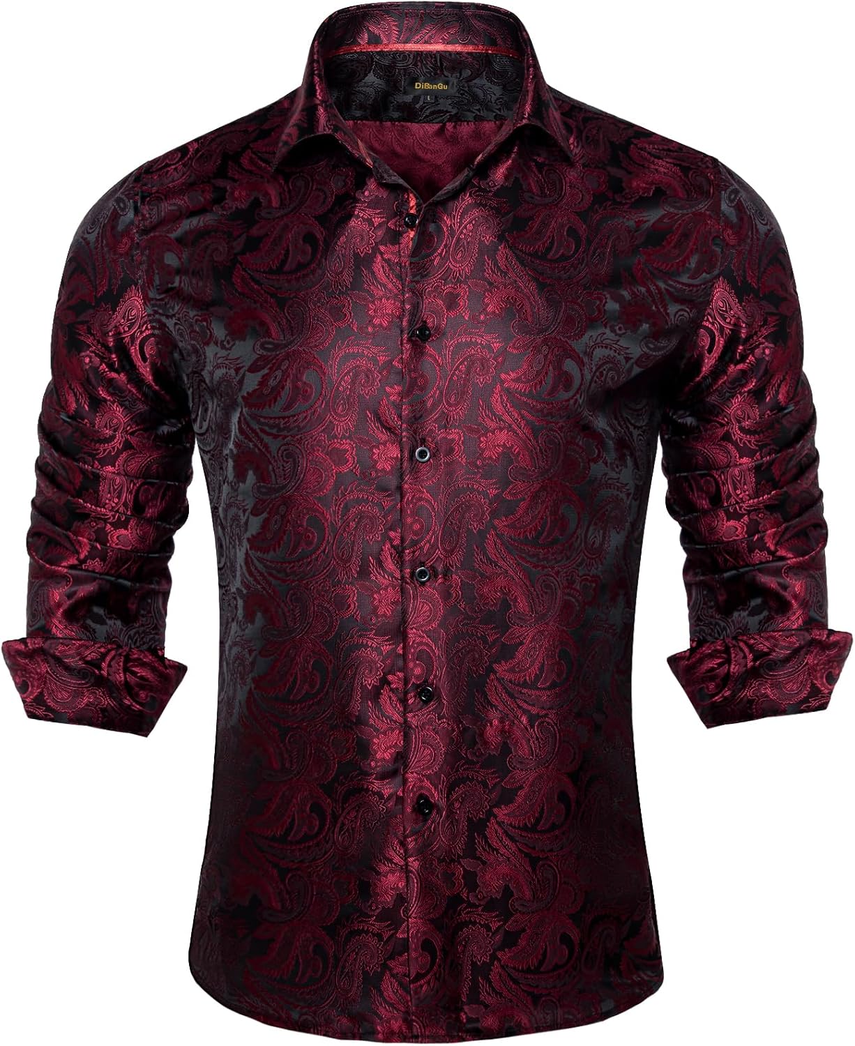 DiBanGu Mens Silk Paisley Dress Shirt for Weddings and Parties