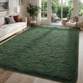 Fluffy Dark Green 6x9 Area Rug for Living Room - Soft Thick Shaggy