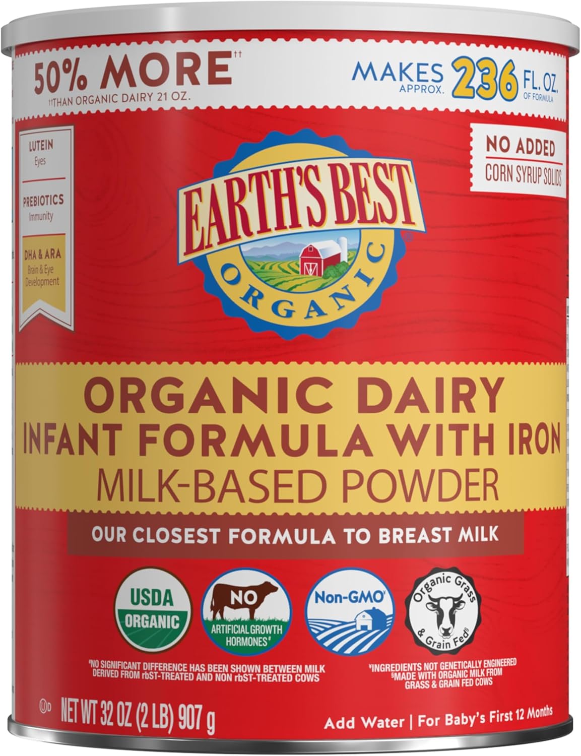 Earth's Best Organic Baby Formula for Infants 0-12 Months