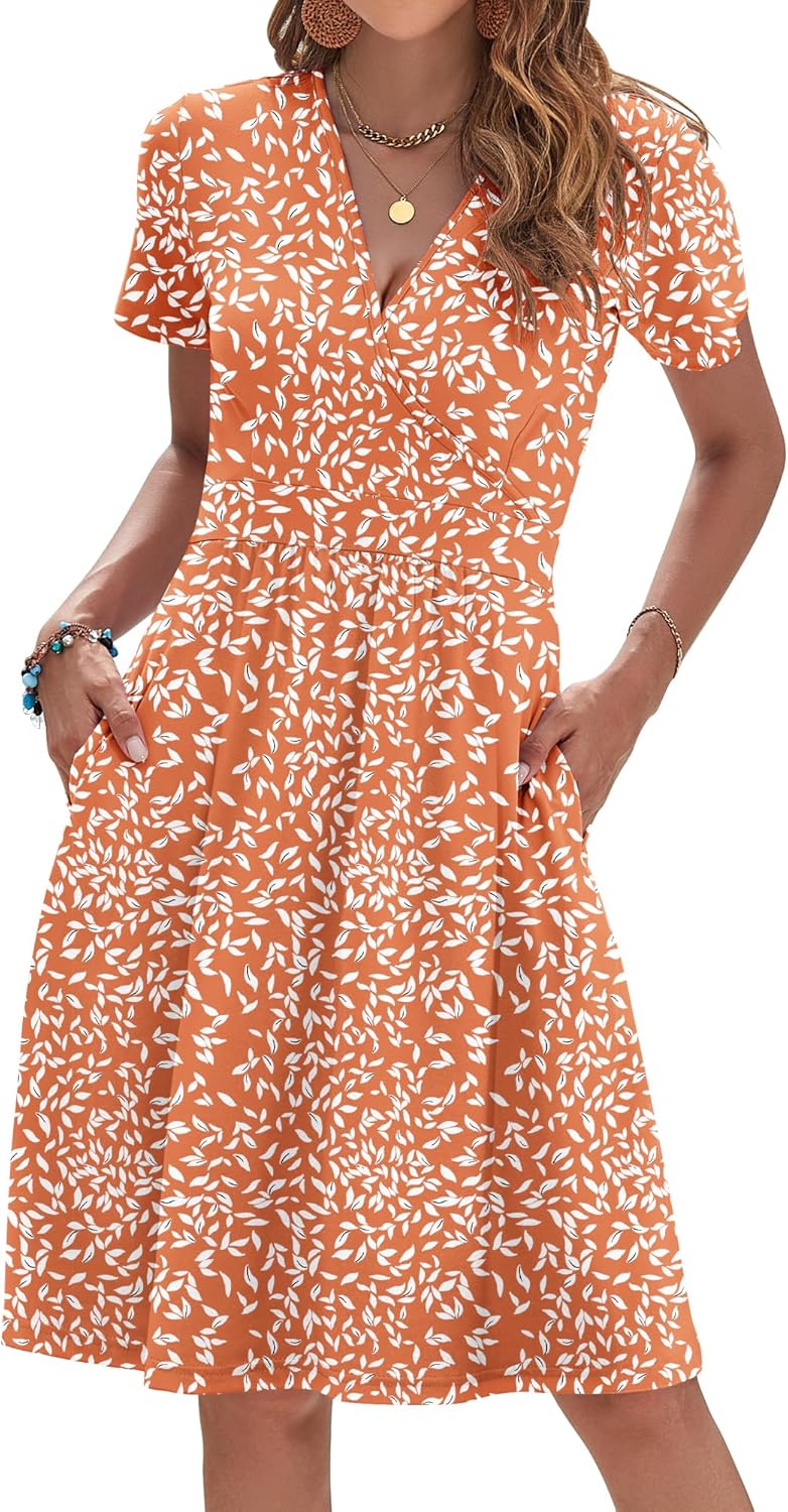 Womens Summer Dresses 2025 Short Sleeve V Neck Floral Sundress