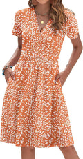 Womens Short Sleeve V Neck Floral Sundress with Pockets - Comfortable