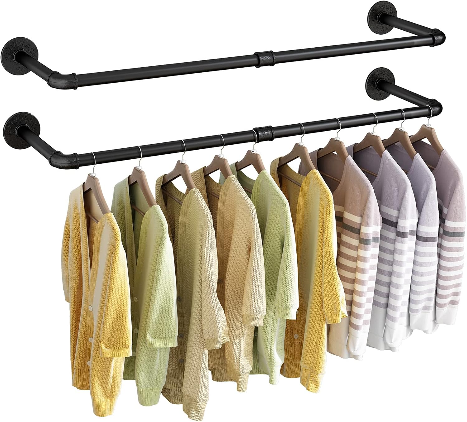 Industrial Pipe Wall Mounted Clothes Rack for Space Saving Storage