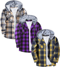 Men's Flannel Hoodie Shirt 3 Pack - Soft Brushed Cotton Plaid