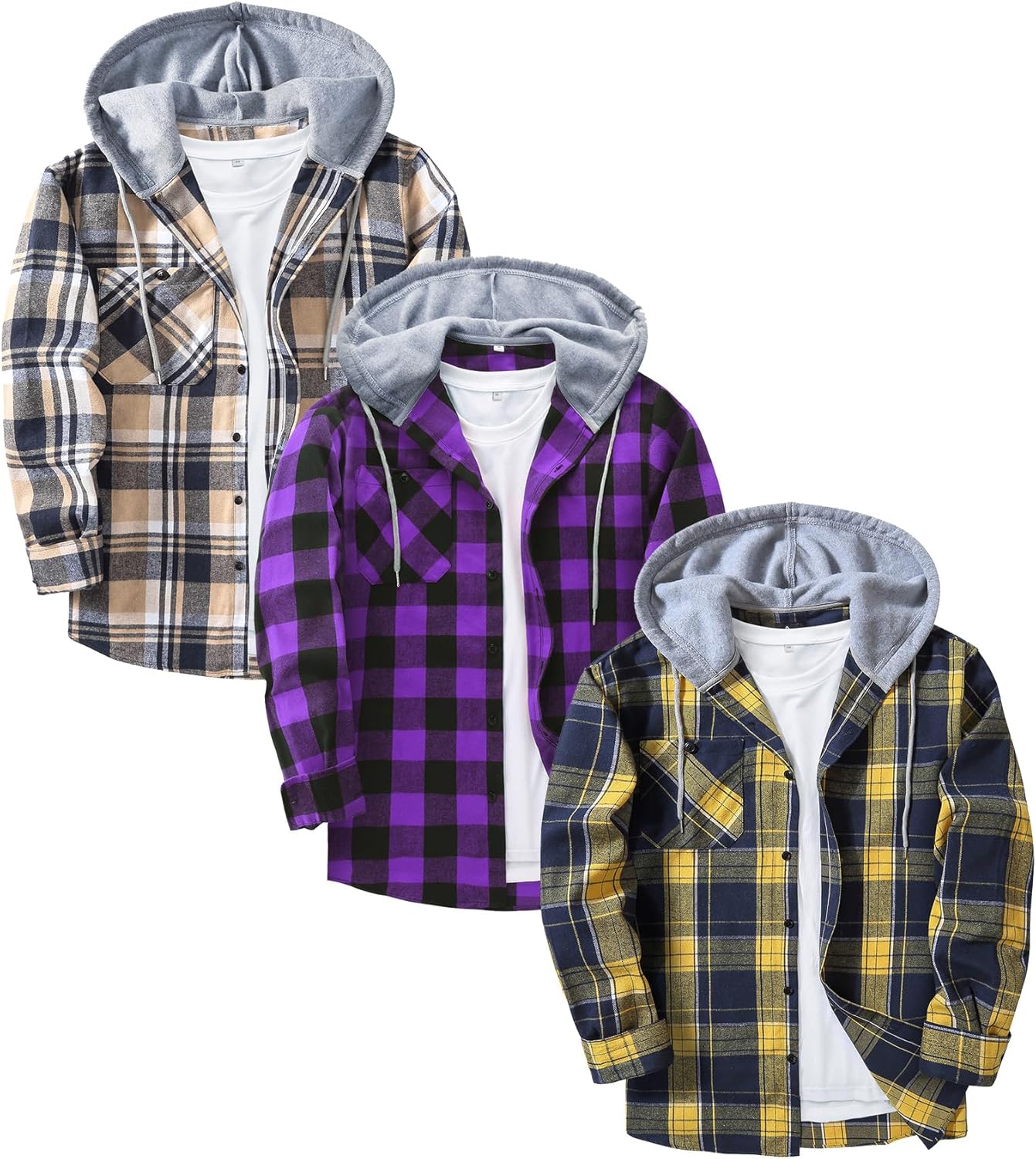 ZITY Men's Flannel Hoodie Shirt: Casual Vintage Plaid Jacket