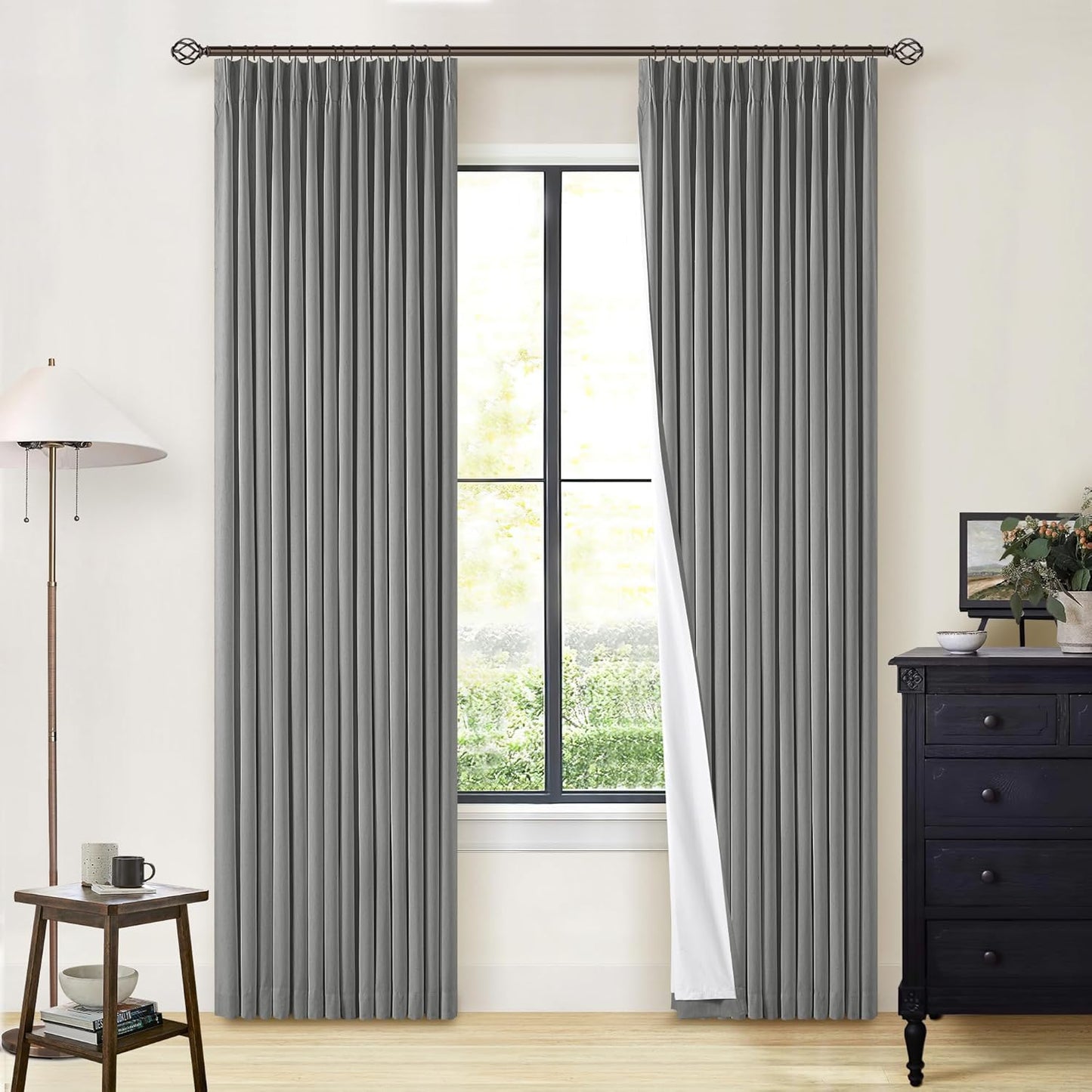 Dark Grey Blackout Curtains 80 Inches Long for Bedroom Decor