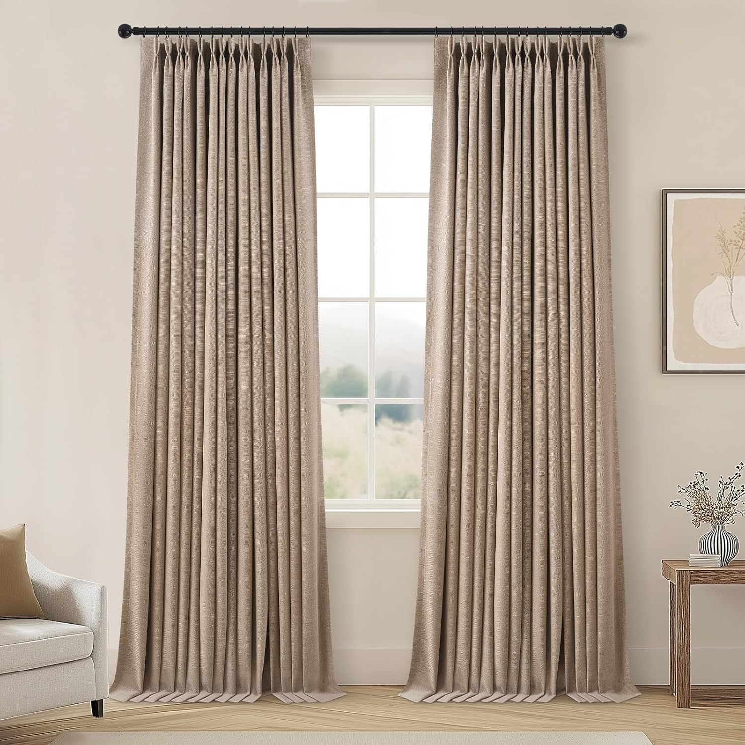 Topfinel 102 Inches Long Linen Blackout Curtains for Privacy