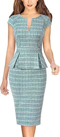Womens Front Zipper Peplum Work Bodycon Pencil Sheath Dress - Office