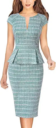VFSHOW Womens Front Zipper Peplum Work Business Office Dress