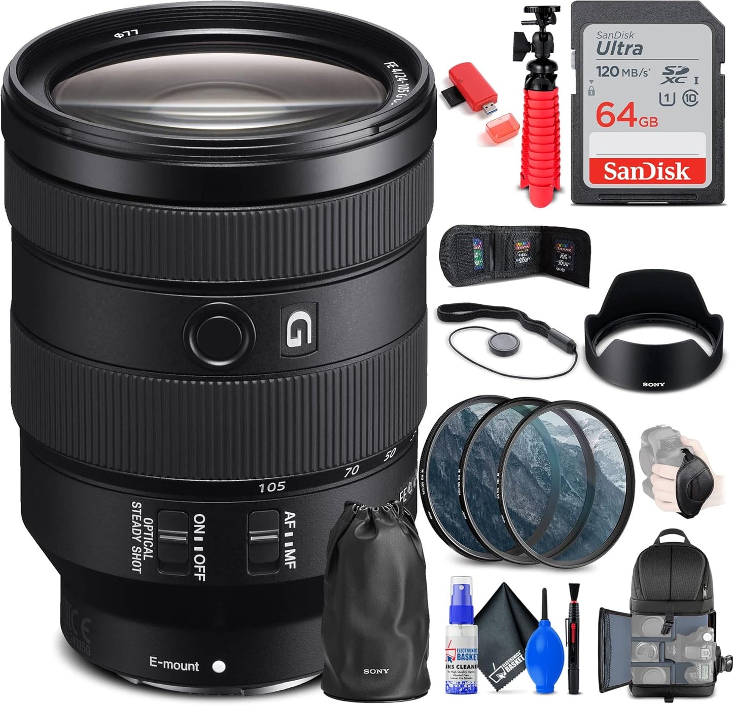 Sony FE 24-105mm f/4 G OSS Lens with Essential Accessories