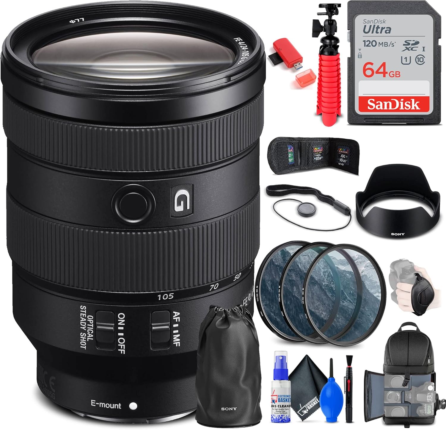Sony FE 24-105mm f/4 G OSS Lens with Essential Accessories