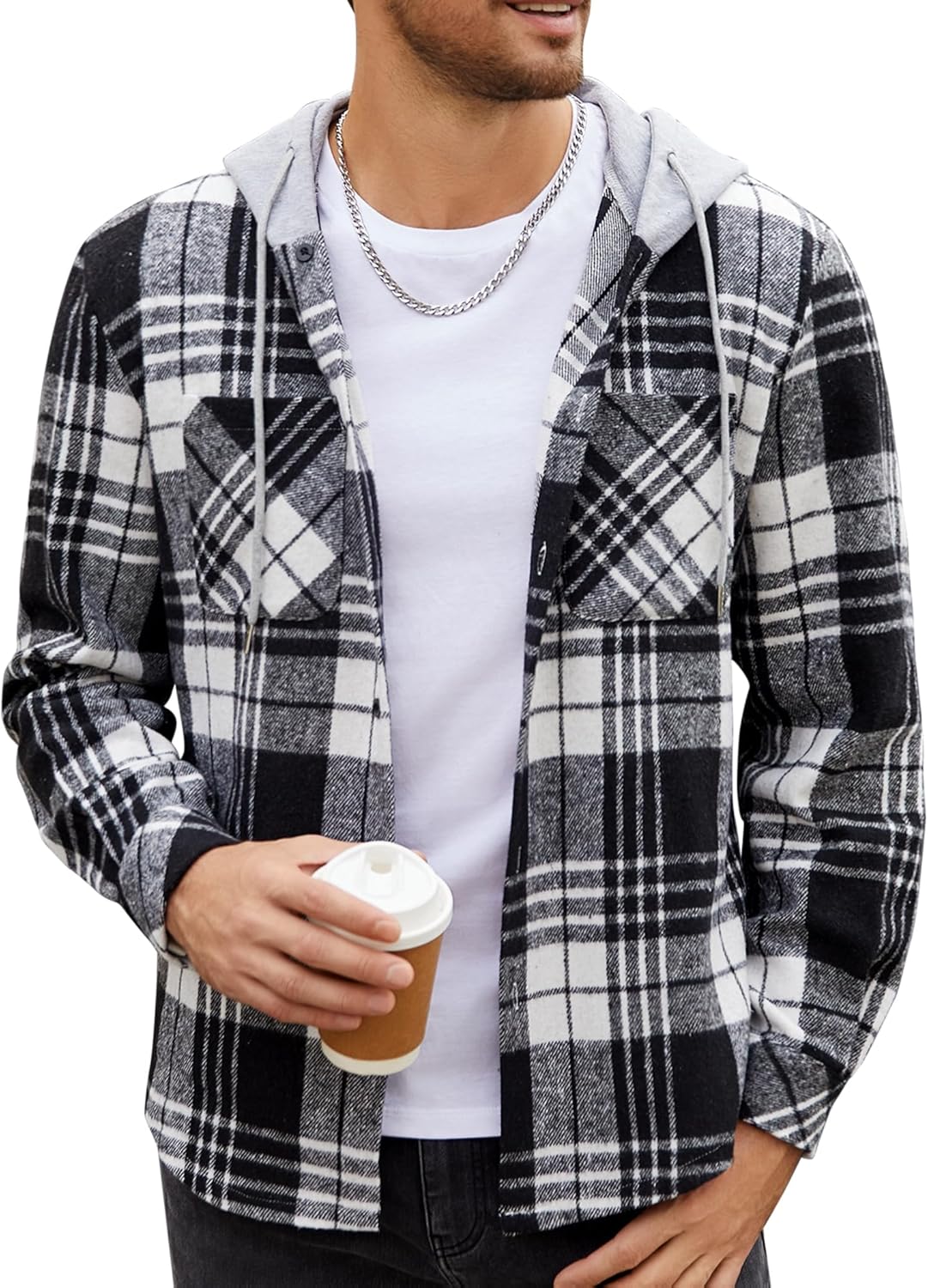 COOFANDY Men's Flannel Hoodie Shirt Jacket for Casual Style