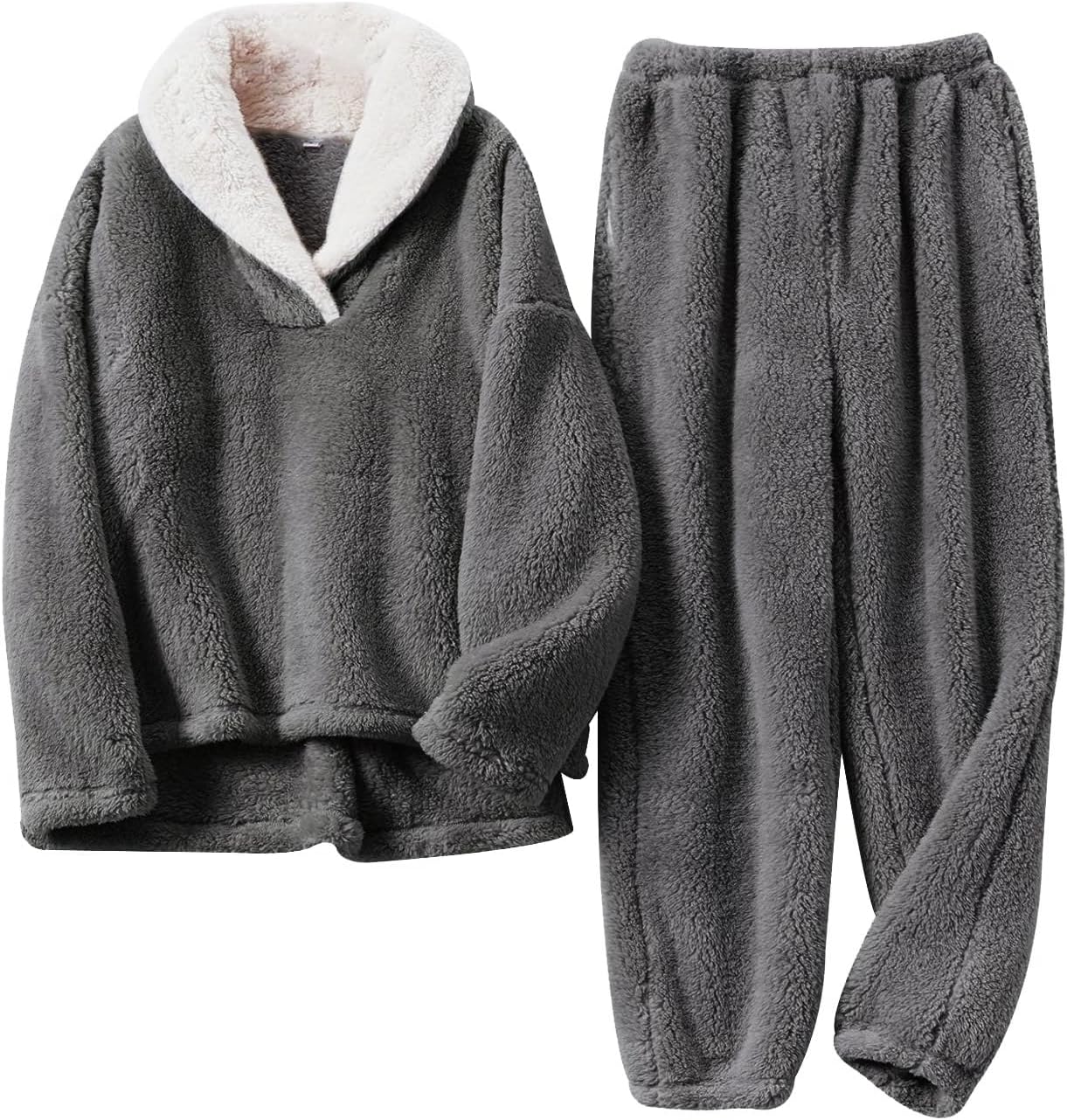 Arssm Mens Fluffy Pajamas Set for Cozy Winter Comfort