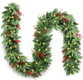 Christmas Garland 9ft Pre-Lit Garland with Pine Cones & Berries - Cozy